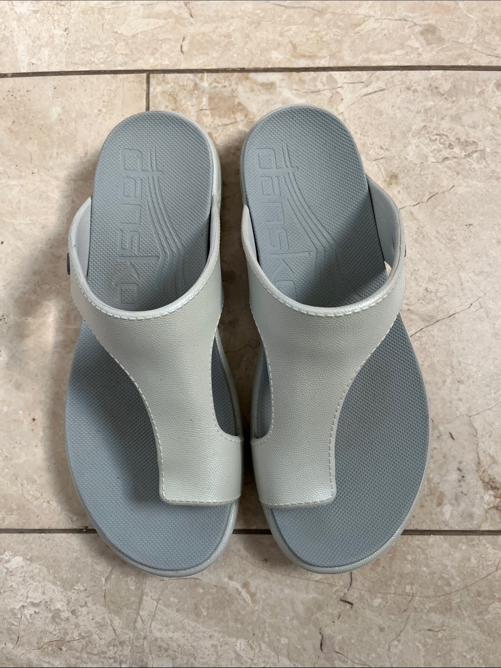 Dansko Pearly White & Grey Slip-On Sandals